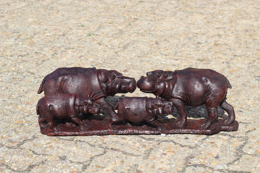 Large Lifelike Ironwood Hippopotamus Family of 4 Masterpiece. Zimbabwean Hand carved Realistic Hippo African Art figurine/Decor by P Sibanda