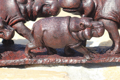 Large Lifelike Ironwood Hippopotamus Family of 4 Masterpiece. Zimbabwean Hand carved Realistic Hippo African Art figurine/Decor by P Sibanda