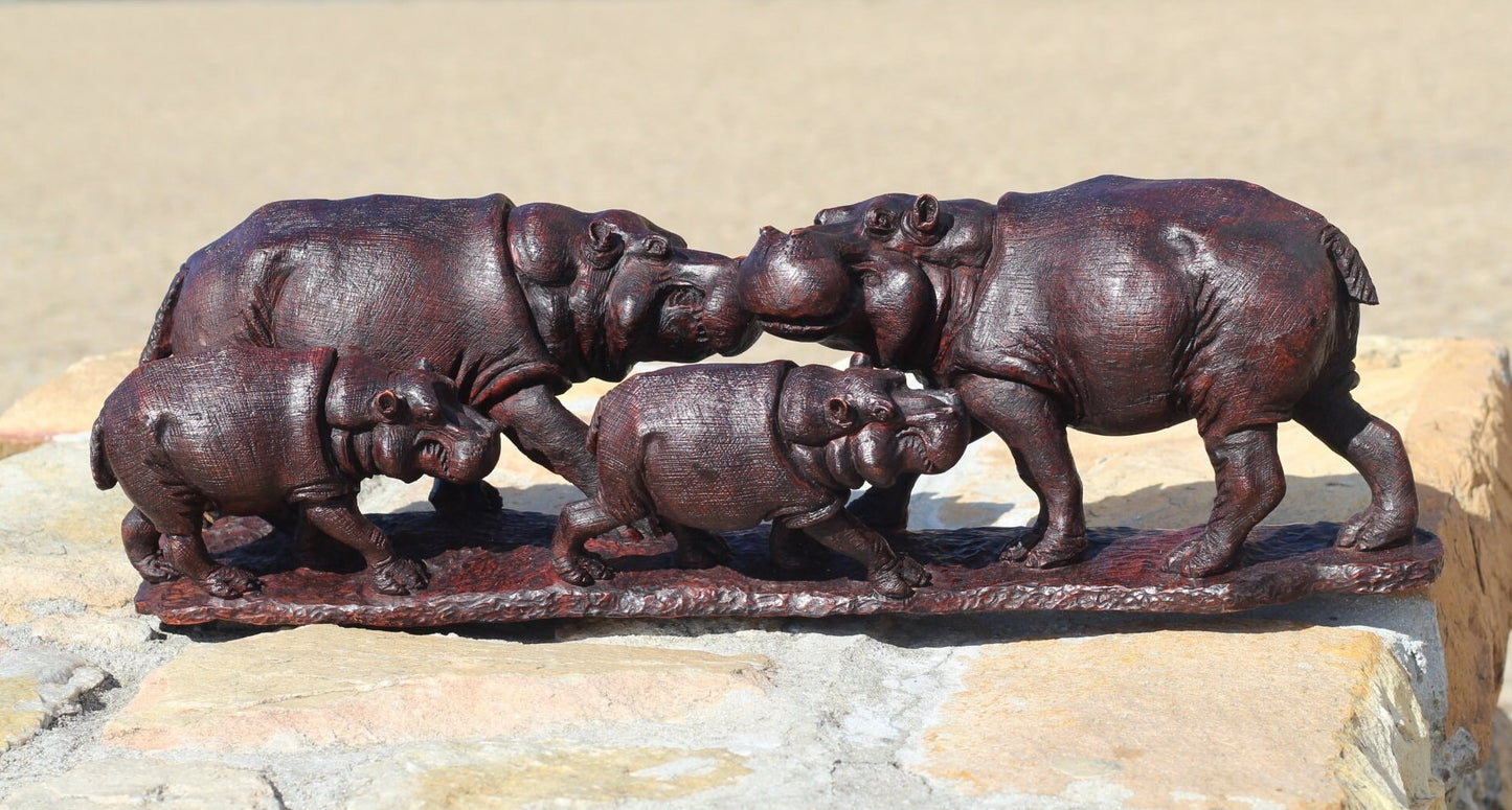 Large Lifelike Ironwood Hippopotamus Family of 4 Masterpiece. Zimbabwean Hand carved Realistic Hippo African Art figurine/Decor by P Sibanda