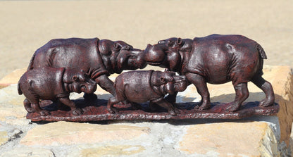 Large Lifelike Ironwood Hippopotamus Family of 4 Masterpiece. Zimbabwean Hand carved Realistic Hippo African Art figurine/Decor by P Sibanda