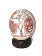 Ostrich Egg Fine Art Scrimshaw featuring the African Big 5 Heads. Burnt Amber and Toney Red Authentic Ostrich Egg Painted Safari Carving.