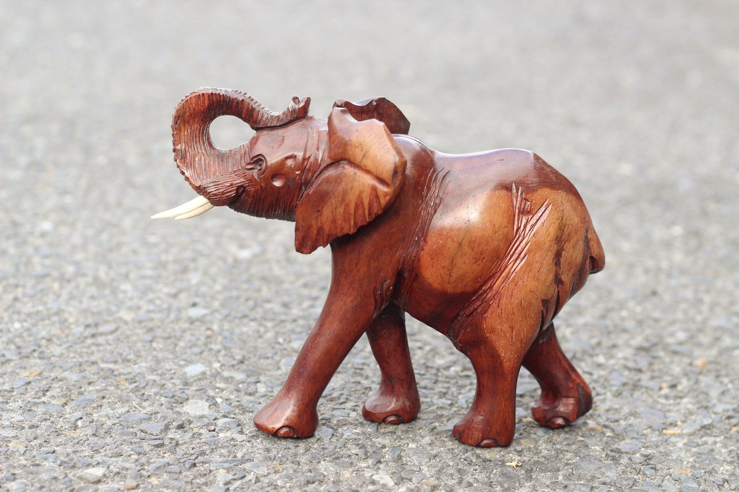 Smooth Fine Art Zimbabwe Hand Carved Elephant ironwood interior/Office Décor. Unique African gifts. Walking Trunk Up elephant. Ready to Ship