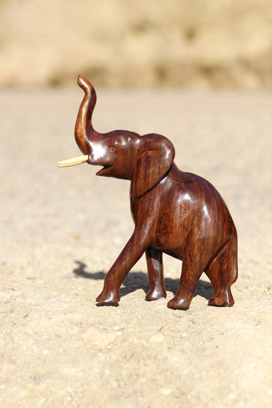 Zambian Carved walking Trunk Up Elephant sculpture, African art gifts ready to Ship Worldwide.