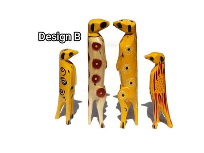 Family of 4 Clear and Yellow Painted Meerkat Jacaranda Wood sculptures. Hand Carved figurines. Home/Office decor African Art Suricate gifts