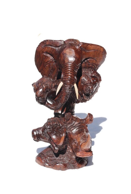 Ironwood smooth Bulky Carved lifelike Big Five heads art. Elephant, Lion, Leopard, Buffalo, Rhino head. Ready to Ship African art gift