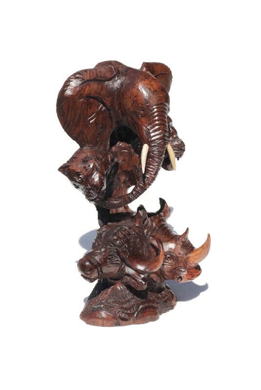 Ironwood smooth Bulky Carved lifelike Big Five heads art. Elephant, Lion, Leopard, Buffalo, Rhino head. Ready to Ship African art gift