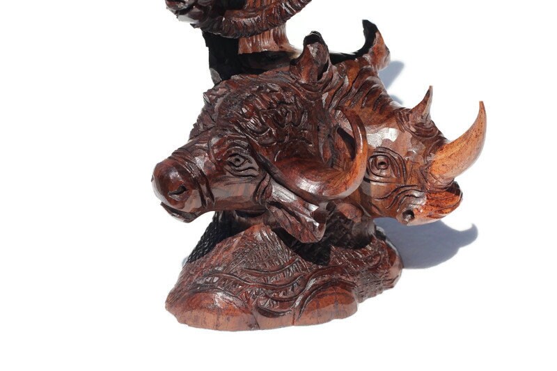 Ironwood smooth Bulky Carved lifelike Big Five heads art. Elephant, Lion, Leopard, Buffalo, Rhino head. Ready to Ship African art gift