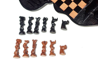 African Map Shaped Chess Set, Black ebony and Olive Wood.  Cape Town/ Table Mountain Themed Game board with Big Five Animals Pieces/Players