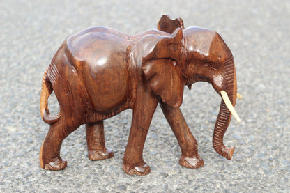 Smooth fine art carved Multi coloured Ironwood Elephant Sculpture. Zimbabwean lifelike Safari Animal. African Big 5 gift ready to Ship