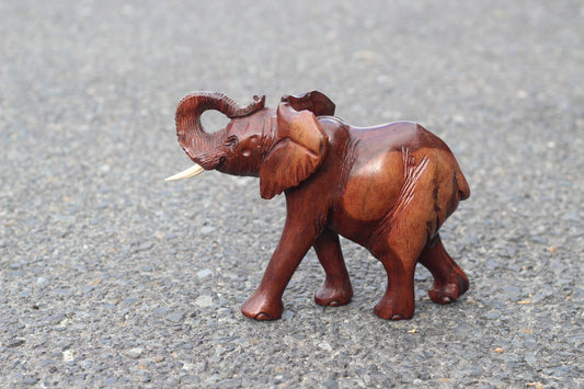 Smooth Fine Art Zimbabwe Hand Carved Elephant ironwood interior/Office Décor. Unique African gifts. Walking Trunk Up elephant. Ready to Ship