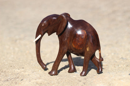 Zambian style New design Iron wood Walking Lifelike elephant figurines. Smooth Carved animal sculpture for home deco,African art gift.