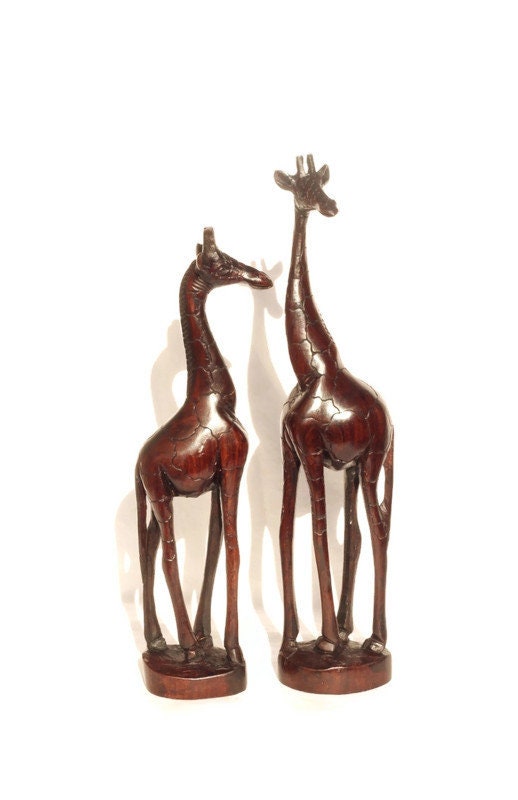 Giraffe Lovers Dark Brown Iron Wood Art figurines. Zimbabwean home/office decor handcarved Sculptures. Engagement/ Wedding African gifts