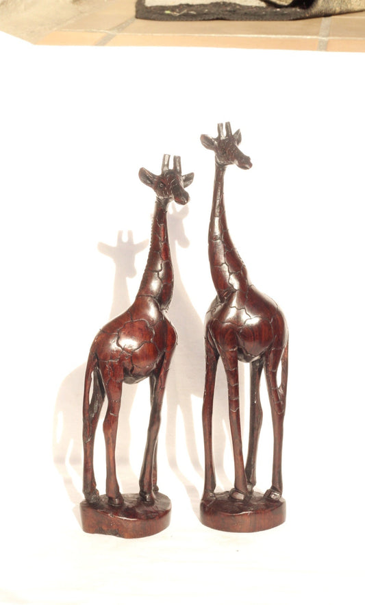 Giraffe Lovers Dark Brown Iron Wood Art figurines. Zimbabwean home/office decor handcarved Sculptures. Engagement/ Wedding African gifts