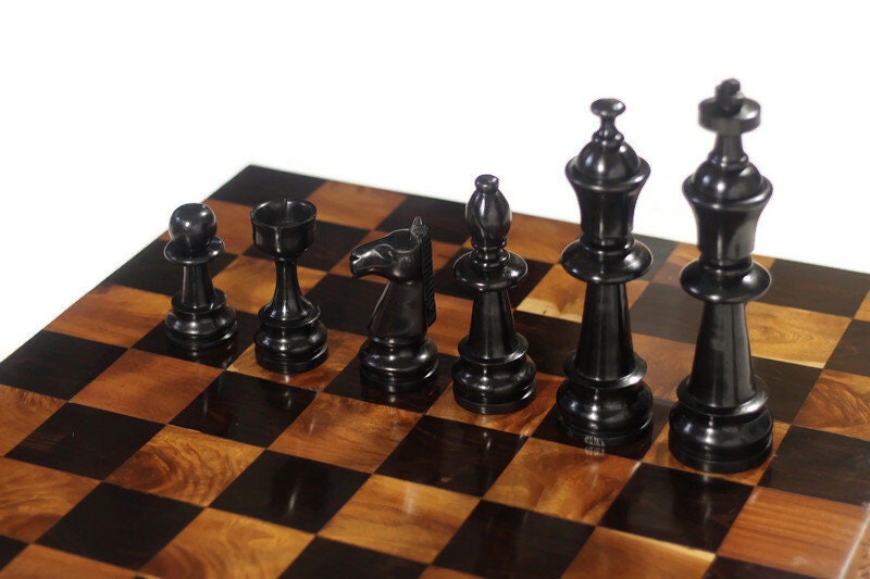 Extra Large Classic English Chess Set. African Handmade Ebony, Mahogany, Mubanga Wood board game Gift. Malawi Handcarved Chessboard art Deco