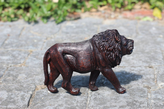 Fine Art Life like Handcarved lion Iron wood figurine. African hardwood walking lion King Sculpture. Unique handmade Gift from Zimbabwe.