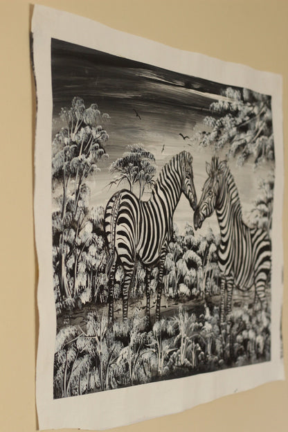 Black and White Zebra Family in the Forest Acrylic Painting on Canvas. Unframed Wall Art for home or office decor. Ready to Ship gifts