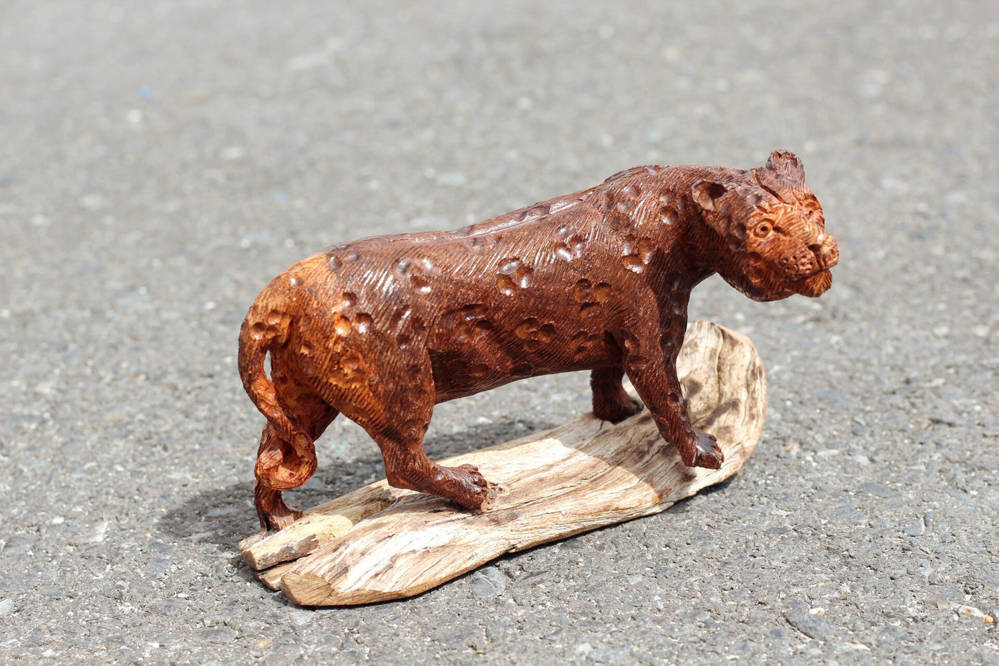 Lifelike Walking Leopard Ironwood Masterpiece. Zimbabwean Handcarved fully detailed big cat on a natural Unpolished Wood base. African Decor