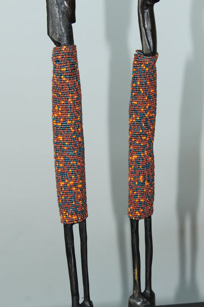 21" Tall Standing African Masaai Art Couple Ebony wood Carved, Beaded figurines. Man & women Sculpture with Colourful beads. Ready to Ship