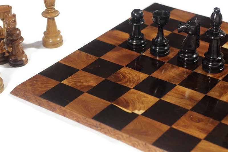 Extra Large Classic English Chess Set. African Handmade Ebony, Mahogany, Mubanga Wood board game Gift. Malawi Handcarved Chessboard art Deco