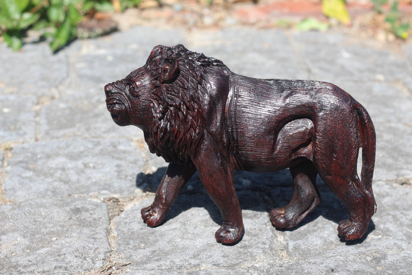 Fine Art Life like Handcarved lion Iron wood figurine. African hardwood walking lion King Sculpture. Unique handmade Gift from Zimbabwe.