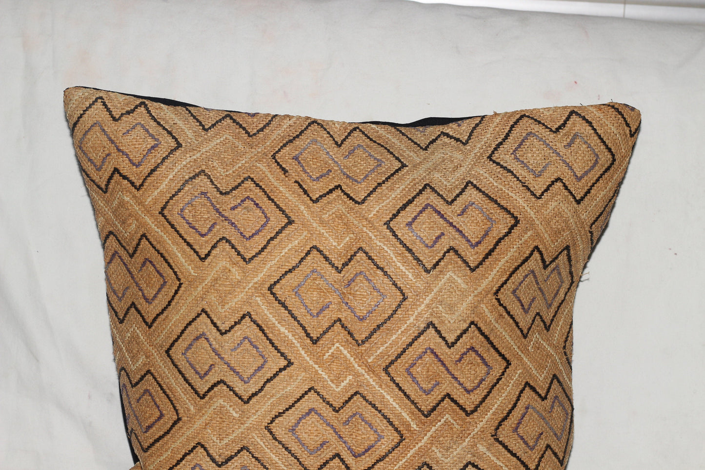 21×21" Authentic showa Kuba clothe pillow case. Congolese Rafia African Cushion Art. Home/Office decor, Ready to Ship. Beige, black, Purple.