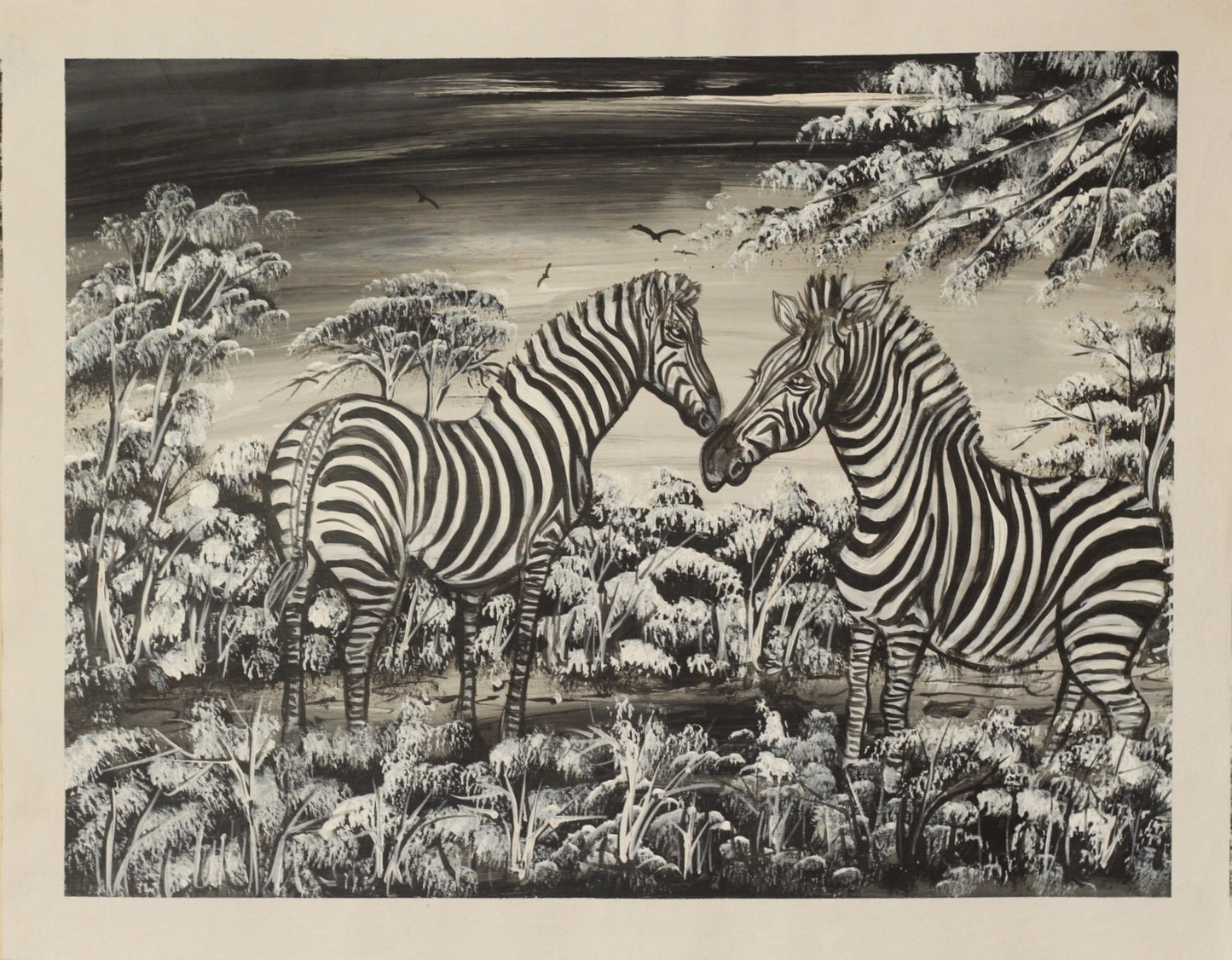 Black and White Zebra Family in the Forest Acrylic Painting on Canvas. Unframed Wall Art for home or office decor. Ready to Ship gifts