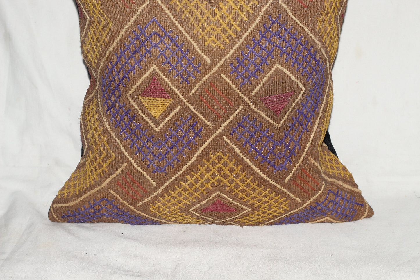 20" Authentic showa Kuba clothe pillow case. Brown, Yellow, Beige and Purple Congolese Rafia Cushion cover. African Gifts Home/Office decor