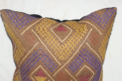 20" Authentic showa Kuba clothe pillow case. Brown, Yellow, Beige and Purple Congolese Rafia Cushion cover. African Gifts Home/Office decor