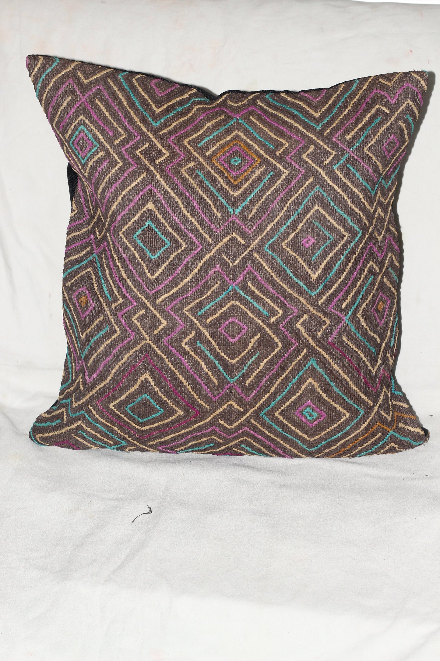 Authentic showa Kuba clothe pillow case. Grey, Purple, Beige, Blue Congolese Rafia Unique Cushion cover. African Art Gifts Home/Office decor