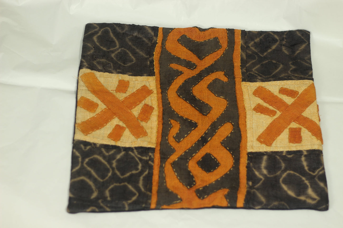 Unique Patchework Mixed colors Kuba Cloth Cushion Cover/Pillow case. Dyed Black, beige and Orange Authentic Congo raffia. Home decor Gifts