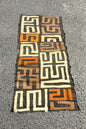 70" Authentic Congolese 2 Rows Kuba Clothe/throw. Orange, Brown, Beige on Black, Long  Dining table decor. Also use as Wall Art. DIY Cushion