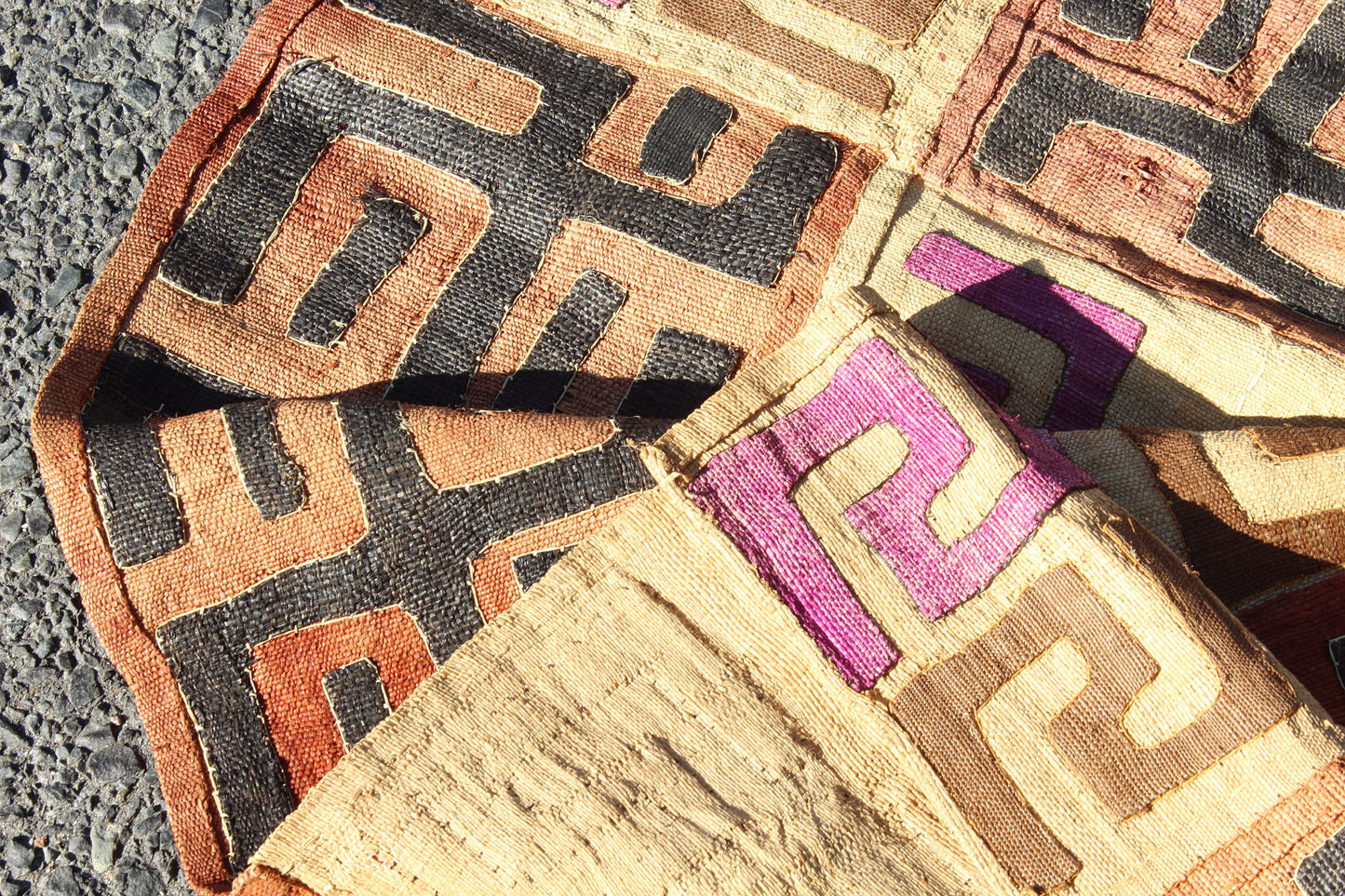 88" Authentic Congolese 2 Rows Kuba Cloth/throw. Brown, Beige, Black, Maroon, Purple. Long  Dining table decor. Use as Wall Art/DIY Cushion.