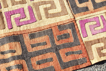 88" Authentic Congolese 2 Rows Kuba Cloth/throw. Brown, Beige, Black, Maroon, Purple. Long  Dining table decor. Use as Wall Art/DIY Cushion.