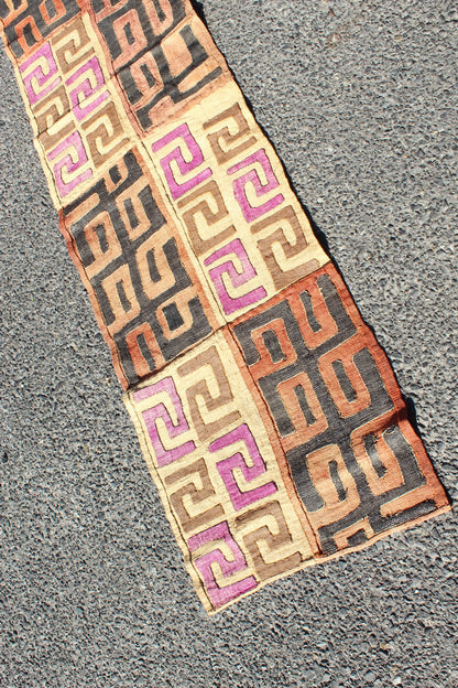 88" Authentic Congolese 2 Rows Kuba Cloth/throw. Brown, Beige, Black, Maroon, Purple. Long  Dining table decor. Use as Wall Art/DIY Cushion.