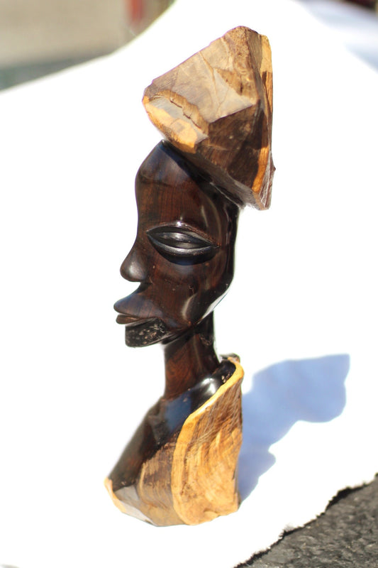 Large Tanzanian Makonde Ebony Wood African Man Sculpture for home/Office Decor. Natural Wood Texture and Smooth carved area. Ships Express