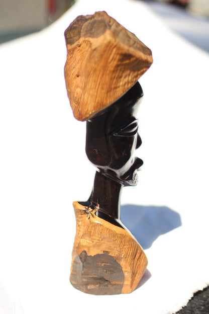 Large Tanzanian Makonde Ebony Wood African Man Sculpture for home/Office Decor. Natural Wood Texture and Smooth carved area. Ships Express