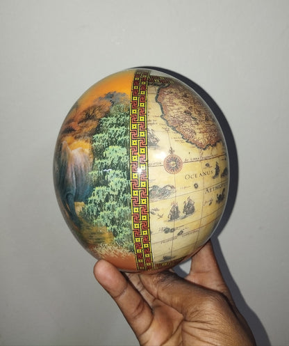 Sunset Themed Handpainted African Big Five Decoupage Art With African Map on an authentic Ostrich Egg Shell. Gifts for home/Office decor