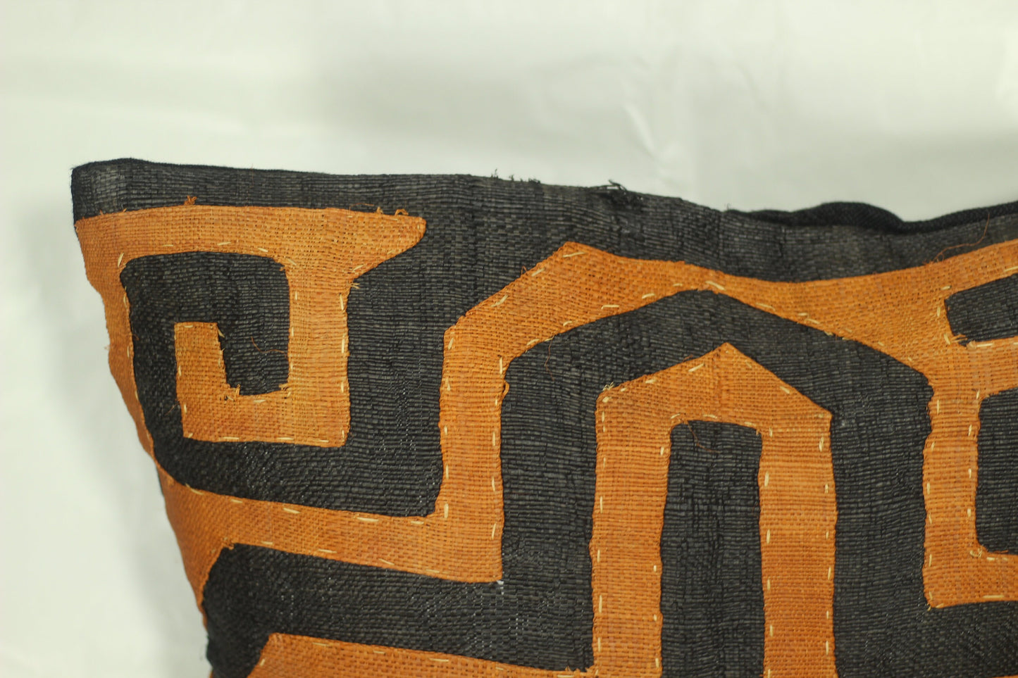 21×19" Handwoven Orange and Black Kuba Cloth Cushion Cover/Pillow case. Authentic Congo raffia palm fibers. Home Decor ready to Ship Gift