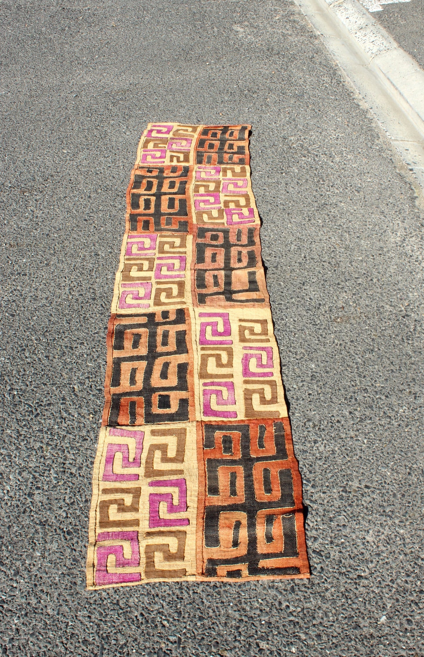 88" Authentic Congolese 2 Rows Kuba Cloth/throw. Brown, Beige, Black, Maroon, Purple. Long  Dining table decor. Use as Wall Art/DIY Cushion.