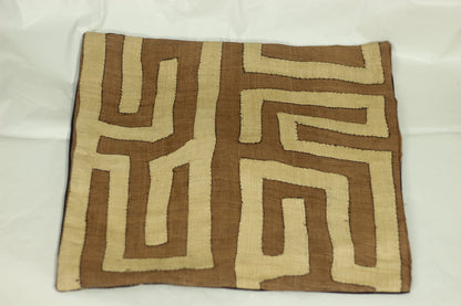 Kuba Clothe Cushion Cover, brown and beige. Afro Bohemian decor, Congolese handwoven raffia fibers. African Art Gift Ready to Ship Worldwide