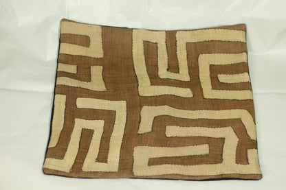 Kuba Clothe Cushion Cover, brown and beige. Afro Bohemian decor, Congolese handwoven raffia fibers. African Art Gift Ready to Ship Worldwide