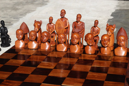 Extra Large 25" Malawian Handcarved Chess Set with African Big 5 Safari Animal pieces. Handmade Ebony, Mahogany Wood board game Art Gift