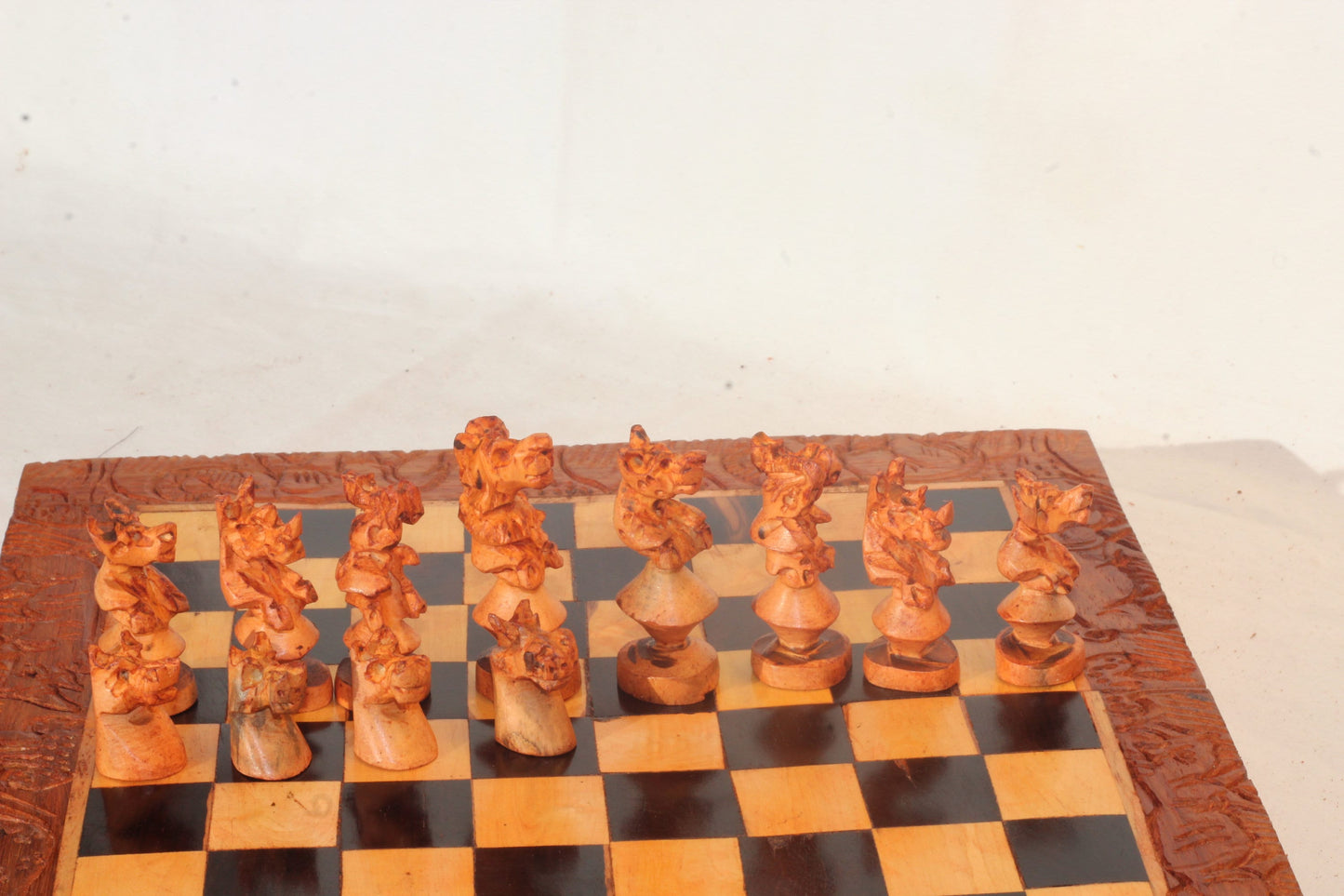 African Big Five Animals Foldable Chessboard Art with Trophy head pieces. Ebony and Olive Wood Hand Carved Gaming board. Ready to Ship Gifts