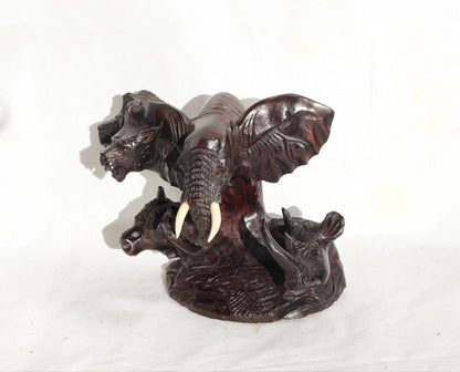 Ironwood lifelike African Big Five Full animals. Zimbabwean Handcarved Dark brown Office/Home Decor Piece. One of a kind unique gift