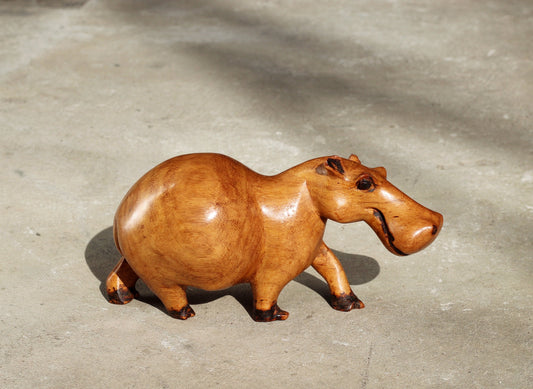 One of a kind Mahogany Wood Hand Carved Hippo Art figurine. Shipping Worldwide from South Africa. Smooth Brown and Redish Unique gift item.