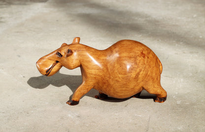 One of a kind Mahogany Wood Hand Carved Hippo Art figurine. Shipping Worldwide from South Africa. Smooth Brown and Redish Unique gift item.