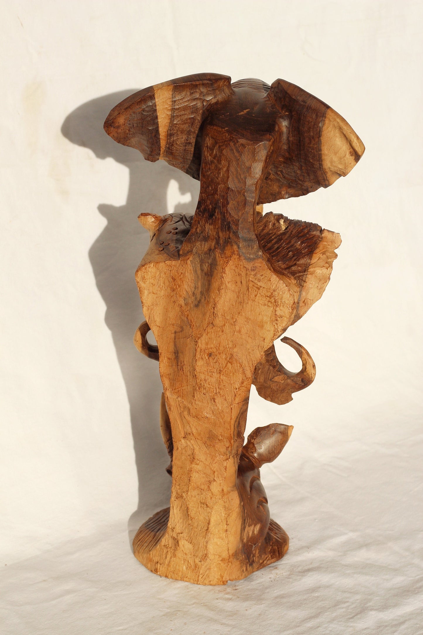Large Natural Ironwood Carved lifelike Big Five heads tower. Elephant, Lion, Leopard, Buffalo, Rhino fine Art Decor. Ready to Ship Gift