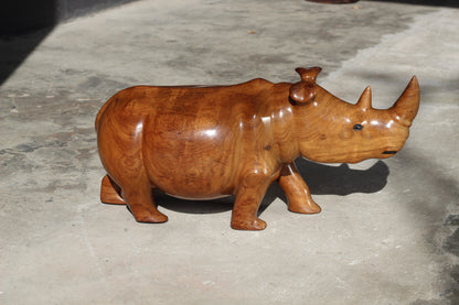 24" Large Zambian Mubanga Wood handcarved Rhino. Unique African Art Gifts, for home and office decor. Walking Long Horn Rhinoceros figurines