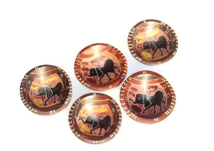 Set of 5 Giraffe or Elephant Painted Olive wood dry snack bowls. Carved and Gouged Black and Brown African art Deco gifts Ready to Ship.