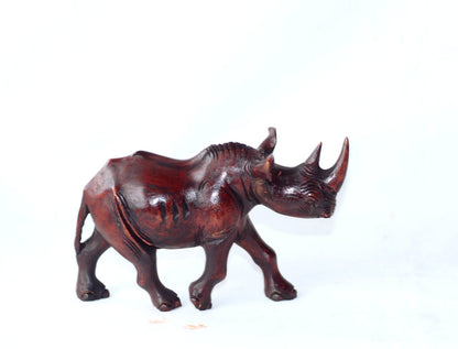 21cm Smooth Dark Brown Ironwood Rhino Sculpture. Handcarved Zimbabwean lifelike Animal figurine. Unique African Art gift ready to Ship
